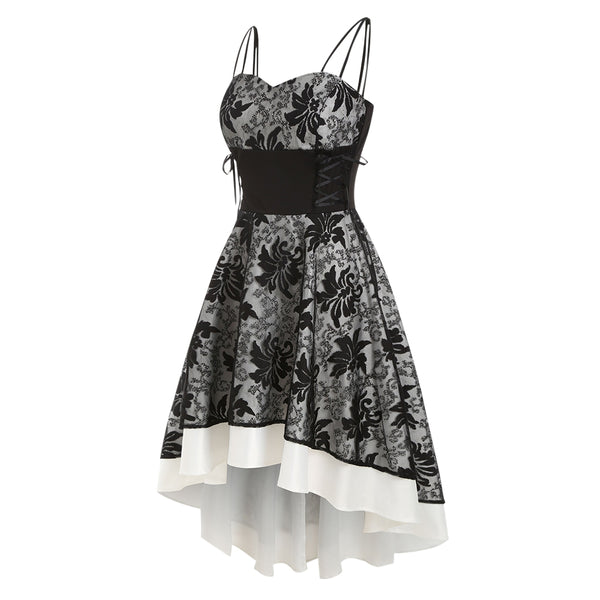 Lace Up Empire Waist Dip Hem Party Dress