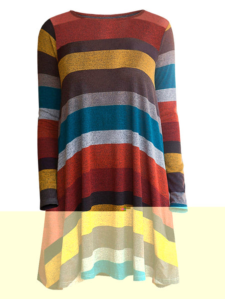 Striped Long Sleeve Longline Knitwear