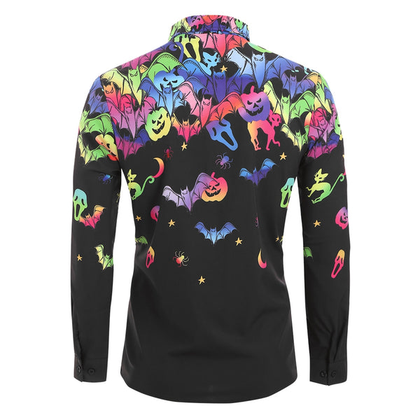Halloween Bat Pumpkin Print Long-sleeved Men Shirt