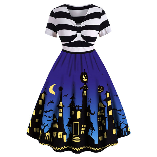 Plus Size Striped Halloween Flare Women Dress