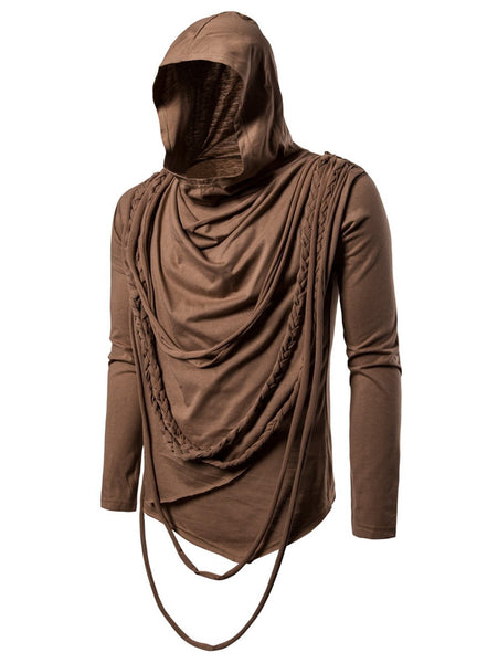 Braided Rope Decoration Solid Color Hoodie