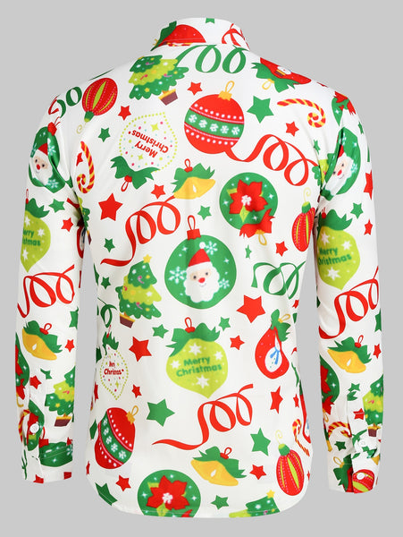 Christmas Pattern Ball Star Candy Long Sleeve Button Shirt