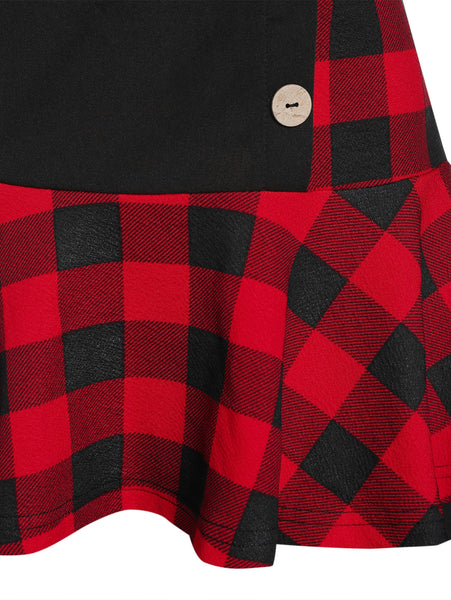 Plaid Print Mock Button Ruffle Hem T-shirt