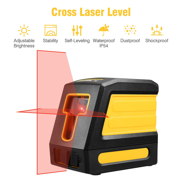 Cross Line Laser Level 49ft/15m Red Cross Line with Self-Leveling Horizontal and Vertical Cross-Line Laser