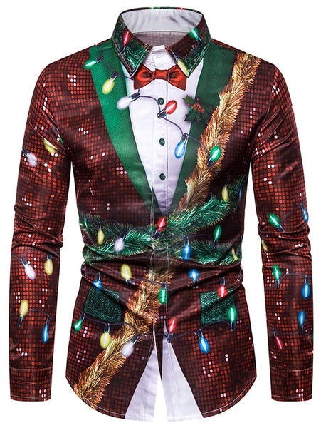 Christmas Faux Sequins Button Up Tuxedo Shirt