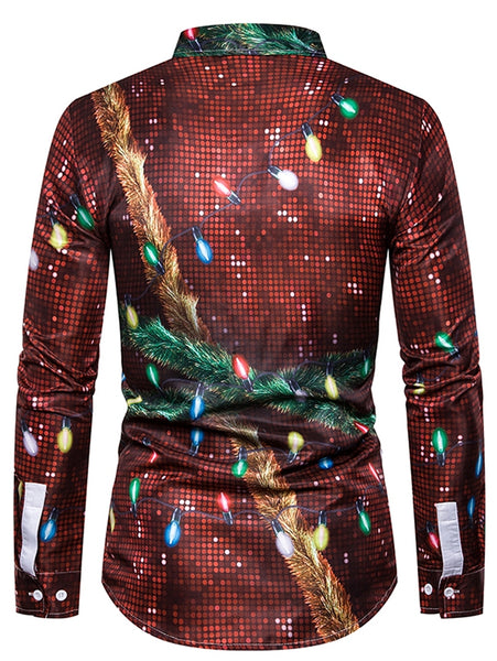 Christmas Faux Sequins Button Up Tuxedo Shirt