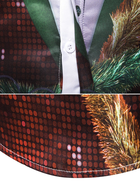 Christmas Faux Sequins Button Up Tuxedo Shirt