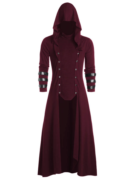 Faux Leather Insert Button Up High Low Hoodie