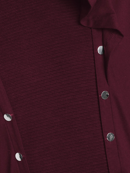 Faux Leather Insert Button Up High Low Hoodie