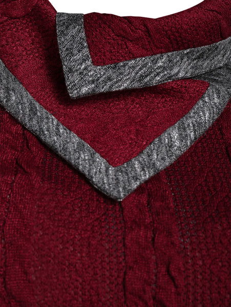 Button Two Tone Turn-down Collar Sweater