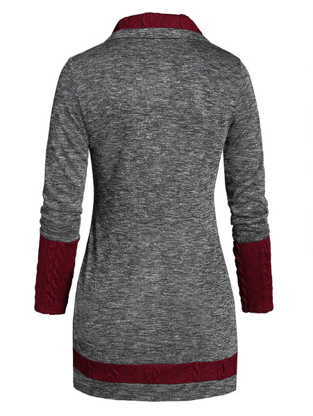 Button Two Tone Turn-down Collar Sweater