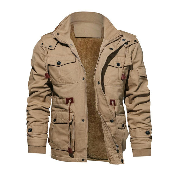 Faux Fur Lined Waist Drawstring Cargo Jacket