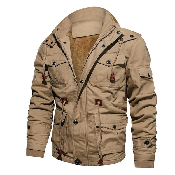 Faux Fur Lined Waist Drawstring Cargo Jacket