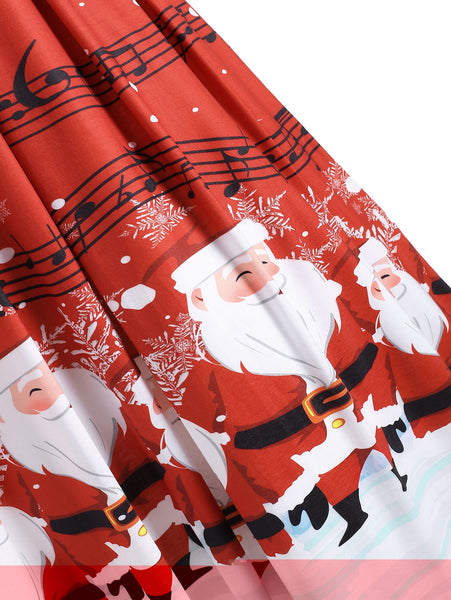 Folded Off Shoulder Christmas Santa Claus Musical Note Dress