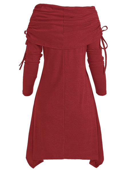 Christmas Santa Claus Cinched Off Shoulder Asymmetrical Dress