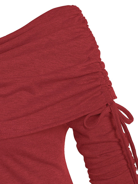 Christmas Santa Claus Cinched Off Shoulder Asymmetrical Dress