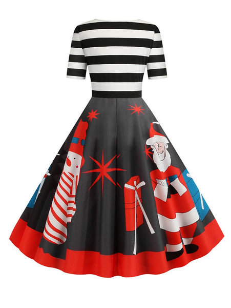 Santa Claus Striped Gathered Christmas Dress