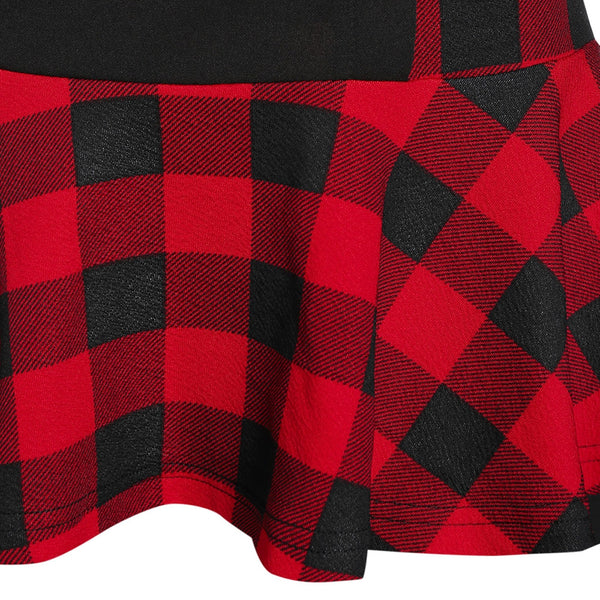 Plaid Print Mock Button Ruffle Hem T-shirt