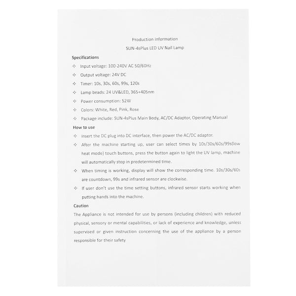 SUN - 4S PLUS UV LED Nail Dryer Lamp 52W Infrared Sensor Manicure Tool