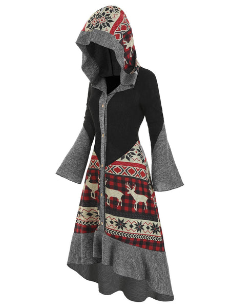 Christmas Elk Hooded Flippy Hem Knitted Dress