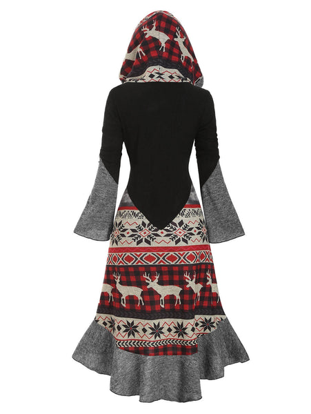 Christmas Elk Hooded Flippy Hem Knitted Dress