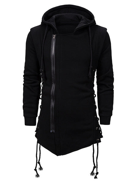 Side Lace Up Fleece Gothic Hoodie for Men