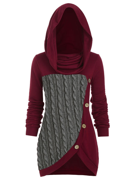 Cowl Neck Cable Knit Tunic Knitwear for Women