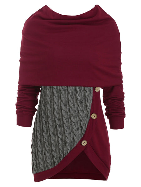 Cowl Neck Cable Knit Tunic Knitwear for Women