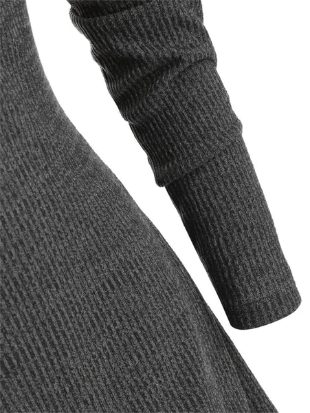 Plaid Hooded Horn Button Lace Up Dip Hem Cardigan