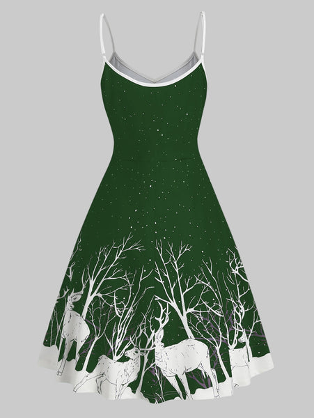 Sequined Reindeer Print Mini Cami Dress