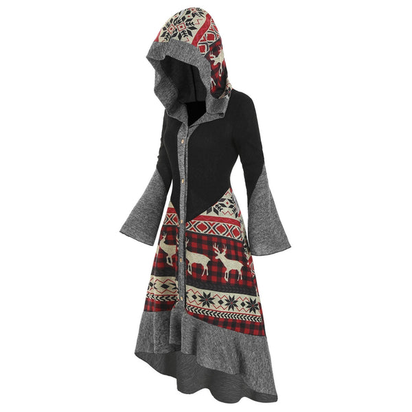 Christmas Elk Hooded Flippy Hem Knitted Dress