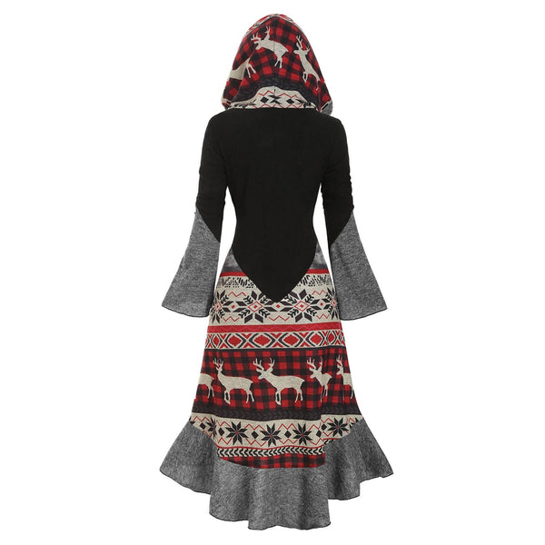 Christmas Elk Hooded Flippy Hem Knitted Dress