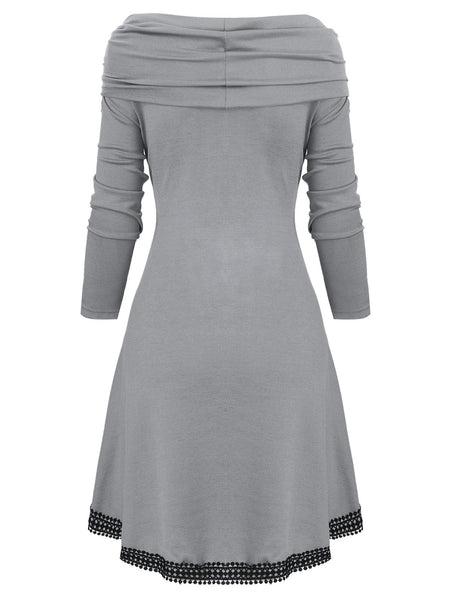 Cowl Neck Lace Up Guipure Panel Longline Knitwear