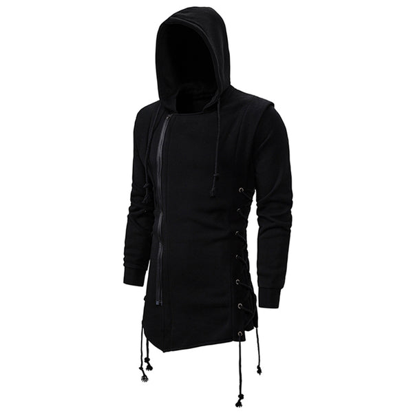 Side Lace Up Fleece Gothic Hoodie for Men