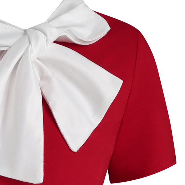 Christmas Bow Tie Collar Faux Fur Panel Dip Hem Dress