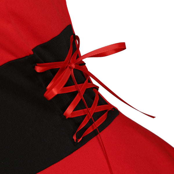 Christmas Faux Fur Panel Lace Up Dip Hem Dress