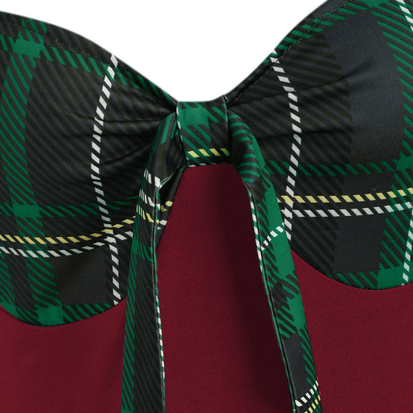 Plaid Button Embellished Bowknot Sweetheart Dress for Women