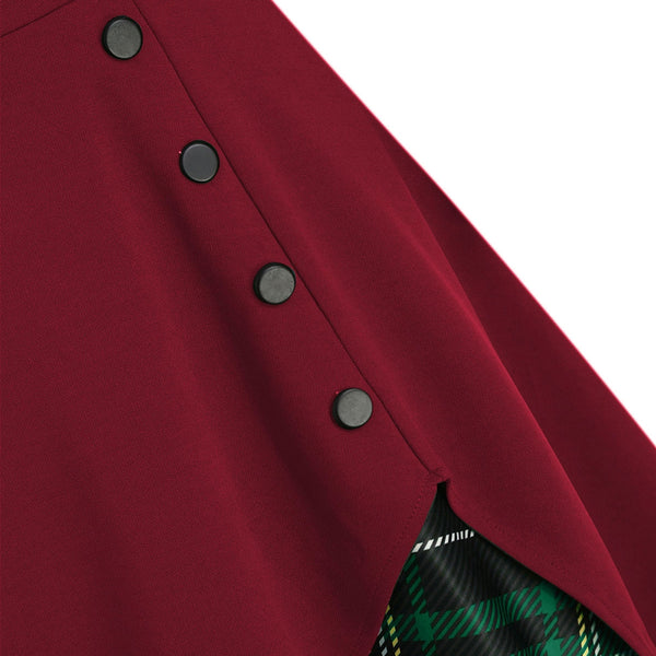 Plaid Button Embellished Bowknot Sweetheart Dress for Women