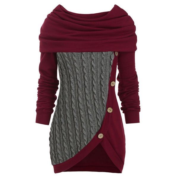 Cowl Neck Cable Knit Tunic Knitwear for Women