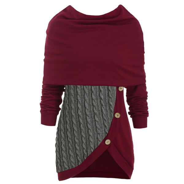 Cowl Neck Cable Knit Tunic Knitwear for Women