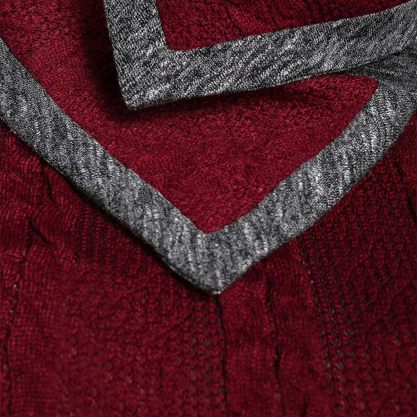 Button Two Tone Turn-down Collar Sweater