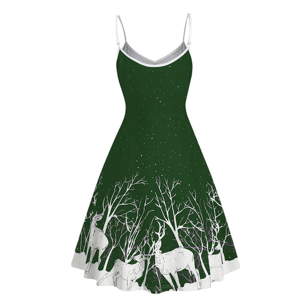 Sequined Reindeer Print Mini Cami Dress