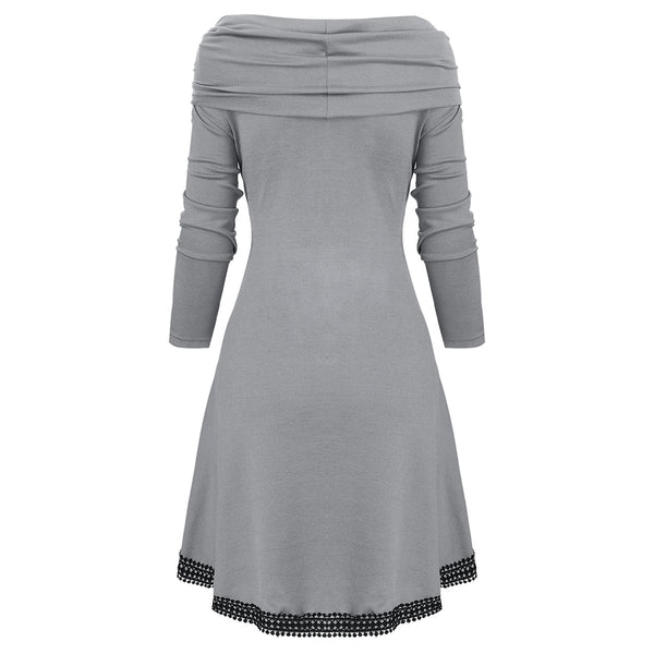 Cowl Neck Lace Up Guipure Panel Longline Knitwear