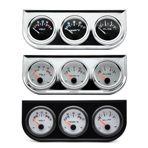 Triple Gauge Kit Electric Voltmeter Water Temperature Oil Pressure for Gasoline Modified Car Models