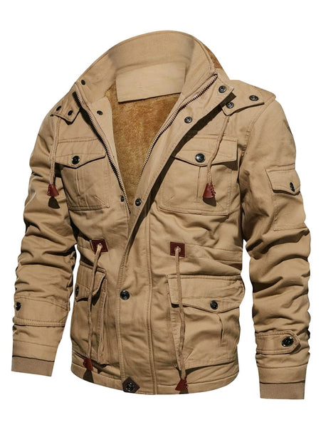 Faux Fur Lined Waist Drawstring Cargo Jacket