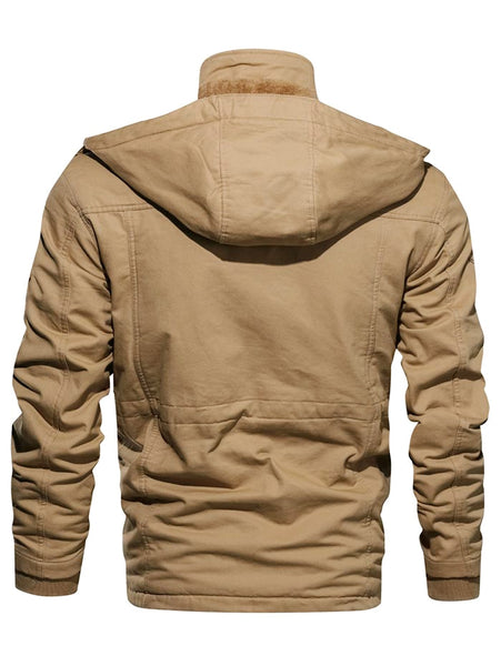 Faux Fur Lined Waist Drawstring Cargo Jacket