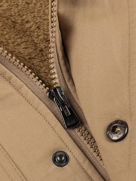 Faux Fur Lined Waist Drawstring Cargo Jacket