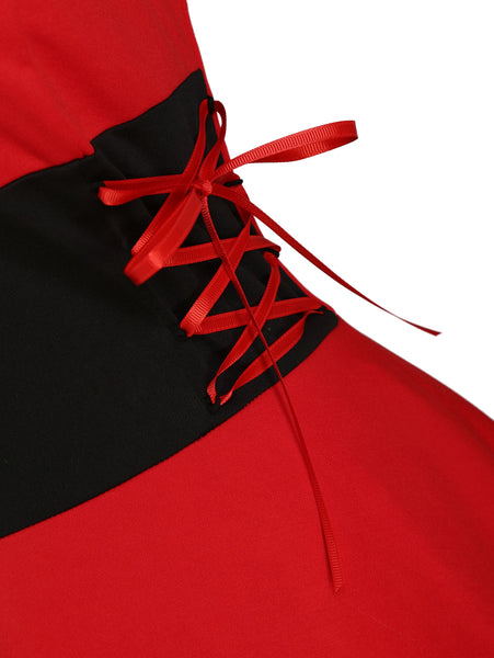 Christmas Faux Fur Panel Lace Up Dip Hem Dress