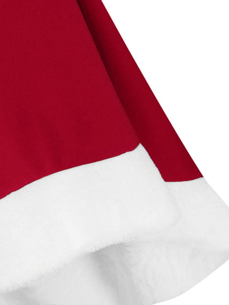 Christmas Bow Tie Collar Faux Fur Panel Dip Hem Dress