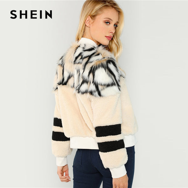 SHEIN Coat Casual Stand Collar Long Sleeve Highstreet Outerwear Women Winter Short Coats